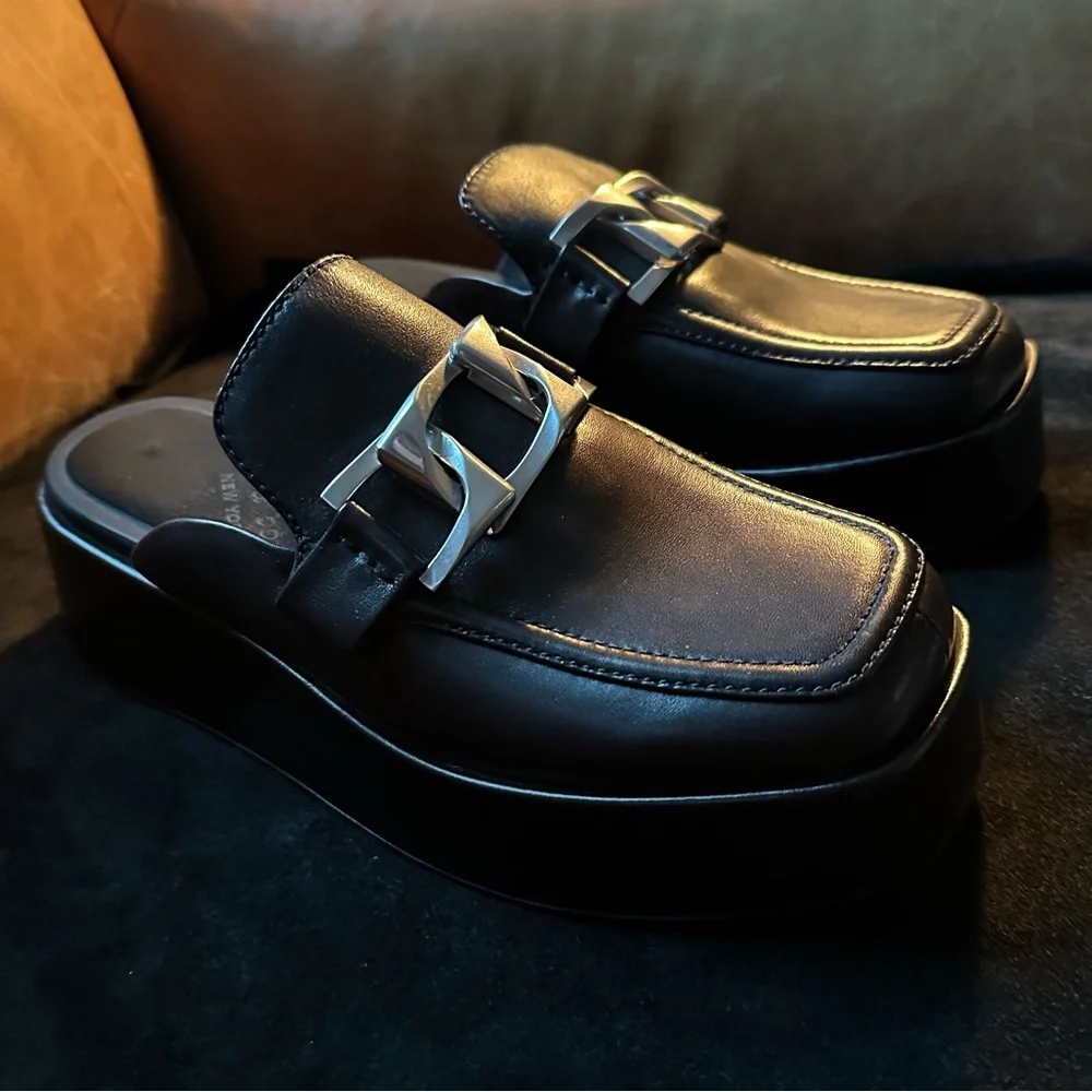 Rag & Bone Logan leather silver chain loafer mule slide platform flatform size 9 - Picture 4 of 16